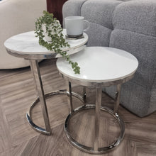 Load image into Gallery viewer, Cato Nest of 2 Tall Silver End Tables with Polar White Sintered Stone Top