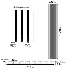 Load image into Gallery viewer, Coloured Acoustic STANDARD SLAT Wall Panels - 3 sided - 240cm x 32cm (2 pack)