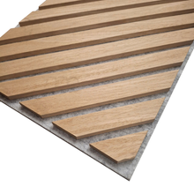 Load image into Gallery viewer, Neutral Collection - Acoustic Wall Panels - Oak on Grey Felt - Chevron - 240cm x 30cm (2 pack)