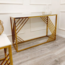 Load image into Gallery viewer, **PROMO** Azure Gold Console Table with Polar White Sintered Top