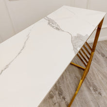 Load image into Gallery viewer, **PROMO** Azure Gold Console Table with Polar White Sintered Top