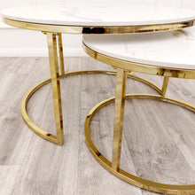 Load image into Gallery viewer, Cato Nest of 2 Short Gold Coffee Tables with Polar White Sintered Stone Tops