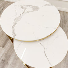Load image into Gallery viewer, Cato Nest of 2 Short Gold Coffee Tables with Polar White Sintered Stone Tops