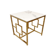 Load image into Gallery viewer, **PROMO** Geo Gold Lamp Table with Polar White Sintered Top