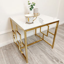Load image into Gallery viewer, **PROMO** Geo Gold Lamp Table with Polar White Sintered Top