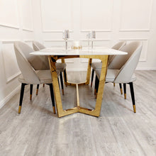Load image into Gallery viewer, Lucien 1.8 Gold Dining Table with Pandora Gold Sintered Stone Top
