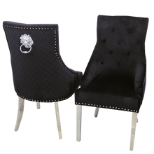Load image into Gallery viewer, Bentley Dining Chair with Lion Knocker in Black Velvet