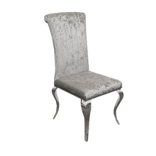 Load image into Gallery viewer, Nicole Dining Chair in Silver Crushed Velvet with a line stitch detail