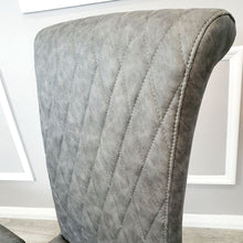 Load image into Gallery viewer, Nicole Dining Chair in Dark Grey Leather with a cross stitch detail