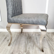 Load image into Gallery viewer, Nicole Dining Chair in Dark Grey Leather with a cross stitch detail