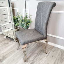 Load image into Gallery viewer, Nicole Dining Chair in Dark Grey Leather with a cross stitch detail