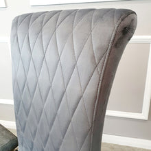 Load image into Gallery viewer, Nicole Dining Chair in Dark Grey velvet with a cross stitch detail