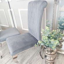 Load image into Gallery viewer, Nicole Dining Chair in Dark Grey velvet with a cross stitch detail