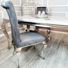 Load image into Gallery viewer, Nicole Dining Chair in Dark Grey Distressed Velvet with a line stitch detail
