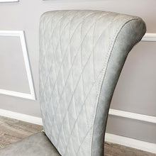 Load image into Gallery viewer, Nicole Dining Chair in Light Grey Leather with a cross stitch detail