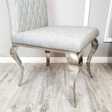 Load image into Gallery viewer, Nicole Dining Chair in Light Grey Leather with a cross stitch detail