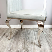 Load image into Gallery viewer, Nicole Dining Chair in Light Grey Leather with a line stitch detail