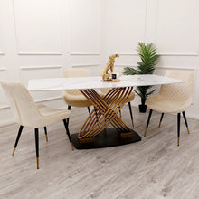 Load image into Gallery viewer, Orion Gold 1.8 Dining Table with Polar White Sintered Stone Top
