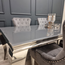 Load image into Gallery viewer, Louis 2m Table in Grey Glass with 4 Megan Promo Chairs
