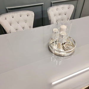 Louis 2m Table in Grey Glass with 4 Megan Promo Chairs