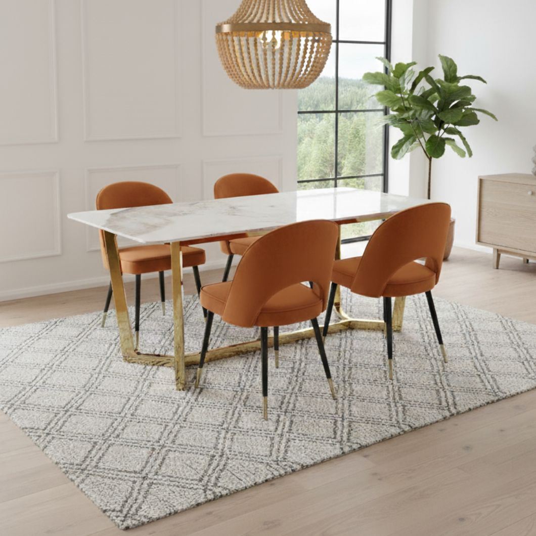 BLACK FRIDAY - Lucien 1.8 Gold Dining Table with 4 Astra Chairs (Any Colour)