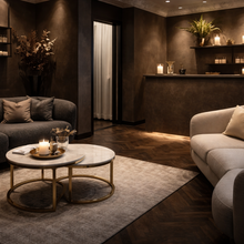 Load image into Gallery viewer, Cato Nest of 2 Short Gold Coffee Tables with Polar White Sintered Stone Tops
