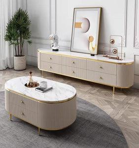 Cleo Ribbed Furniture Range - White & Gold