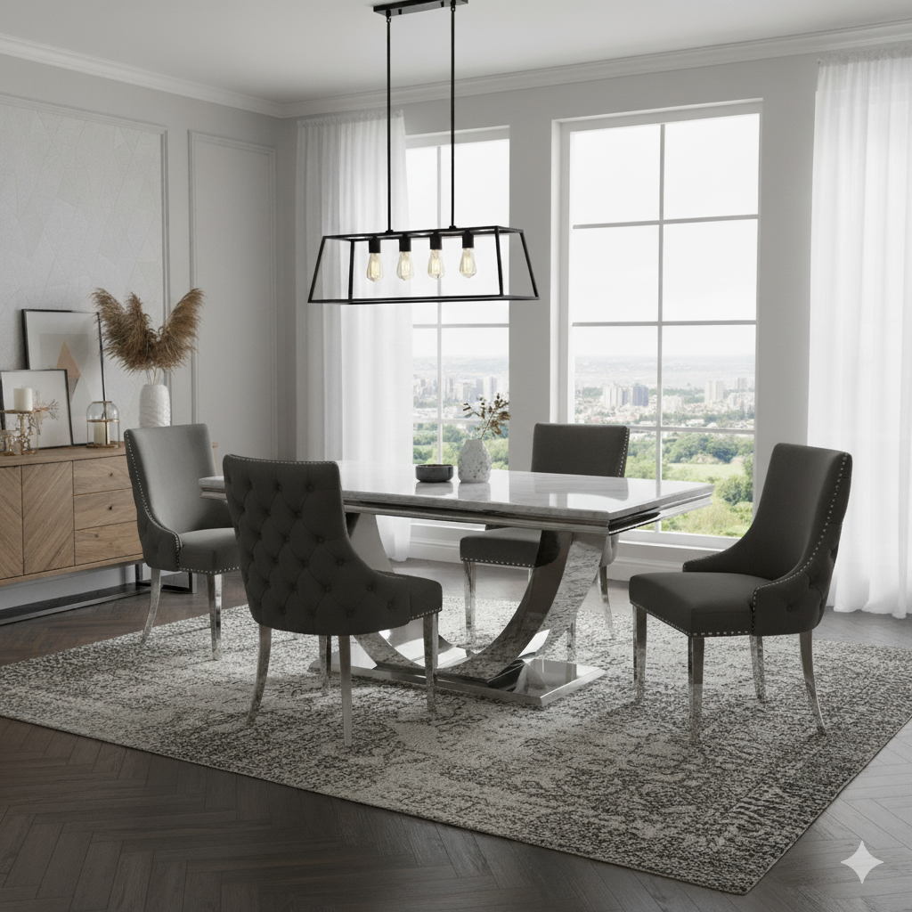BLACK FRIDAY - Arial 1.8 White Marble with Dark Grey Kensington Chairs