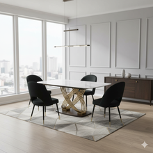 Load image into Gallery viewer, BLACK FRIDAY - Orion Gold 1.8 Dining Table with 4 Astra Chairs (Any Colours)
