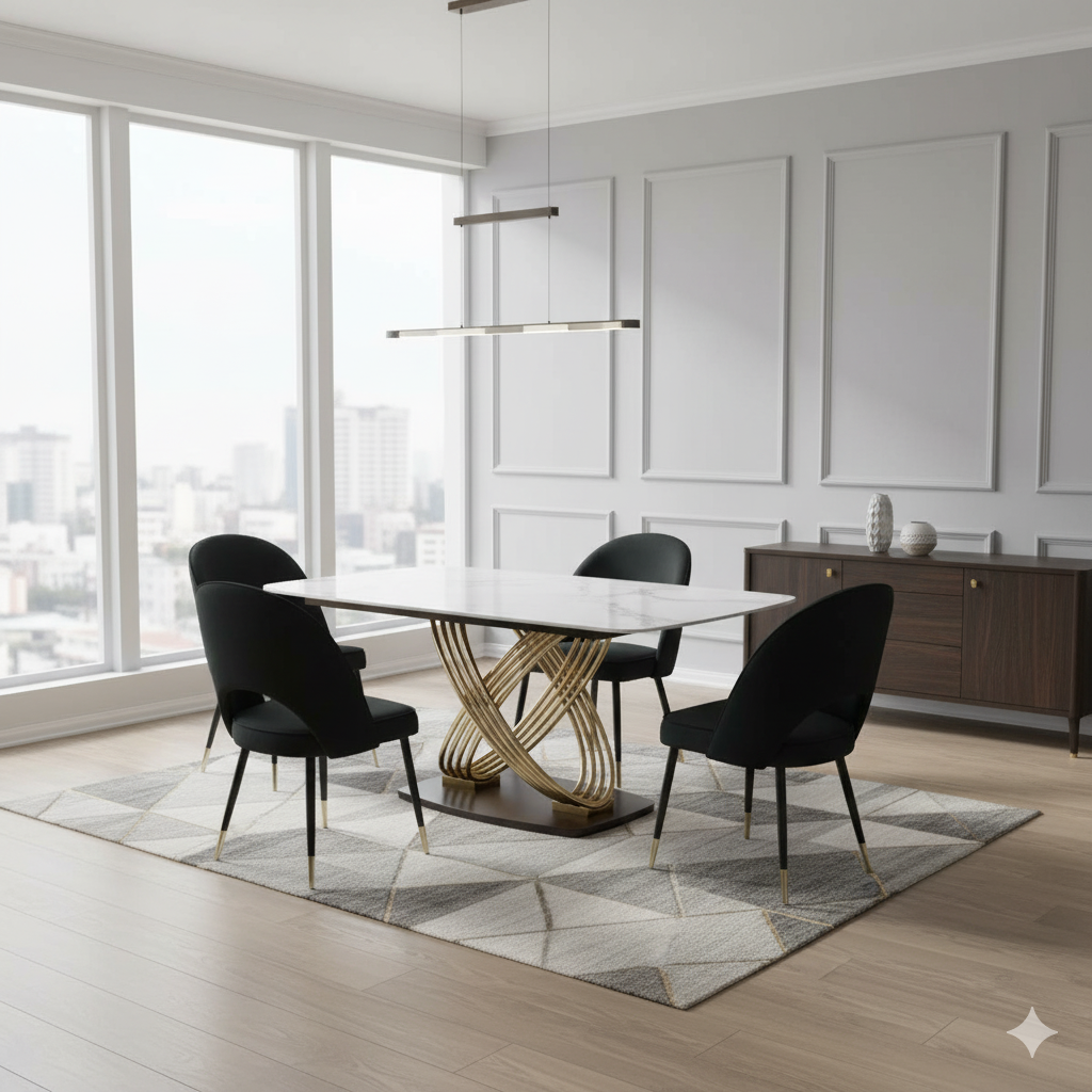 BLACK FRIDAY - Orion Gold 1.8 Dining Table with 4 Astra Chairs (Any Colours)