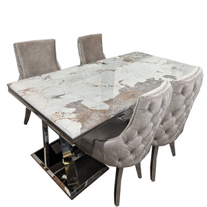 **PROMO** Xavia 1.8 Dining table with Pandora Marble with 4 Kensington Beige Chairs