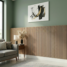 Load image into Gallery viewer, Wood Veneer Acoustic HALF WALL STANDARD SLAT Wall Panels - 3-sided - 120cm x 60cm (3 pack)
