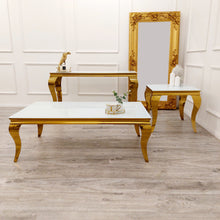 Load image into Gallery viewer, Louis Gold Console Table in White Glass Top
