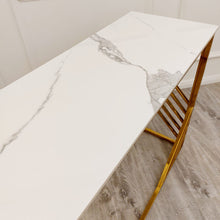 Load image into Gallery viewer, Azure Gold Console Table with Polar White Sintered Top
