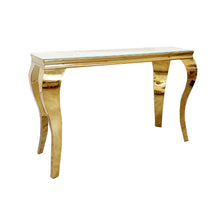 Load image into Gallery viewer, Louis Gold Console Table in White Glass Top
