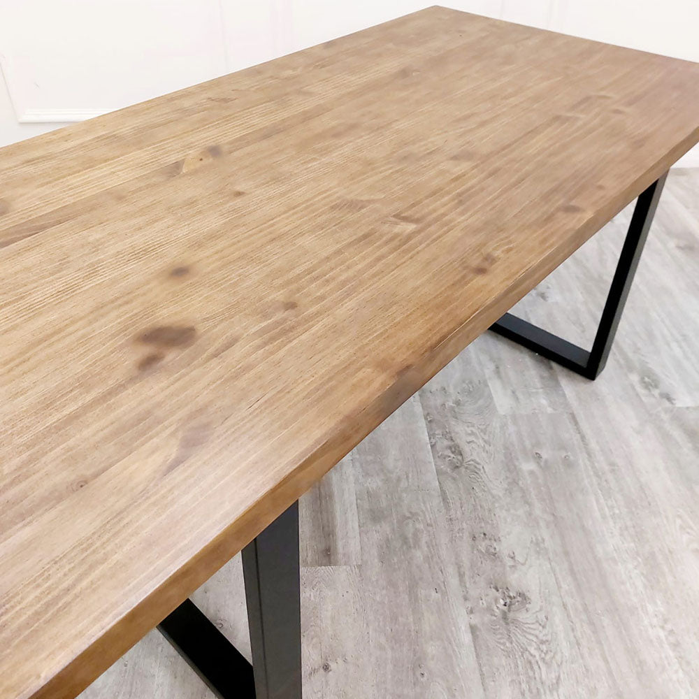 Freya 1.8 Dining Table Solid Dark Pine wood with Matt Black Metal Legs ...