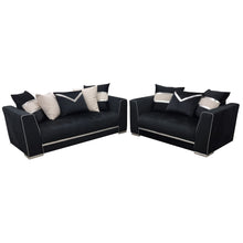 Load image into Gallery viewer, Empire 3 &amp; 2 Seater Sofa Set - Black &amp; Chrome
