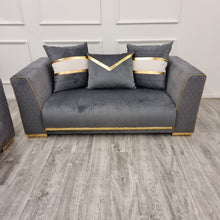 Load image into Gallery viewer, Empire 3 &amp; 2 Seater Sofa Set - Grey &amp; Gold
