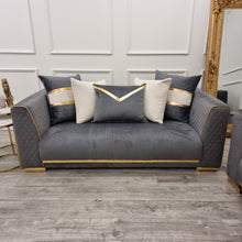 Load image into Gallery viewer, Empire 3 &amp; 2 Seater Sofa Set - Grey &amp; Gold
