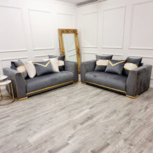 Load image into Gallery viewer, Empire 3 &amp; 2 Seater Sofa Set - Grey &amp; Gold
