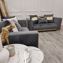 Load image into Gallery viewer, Empire 3 &amp; 2 Seater Sofa Set - Grey &amp; Gold
