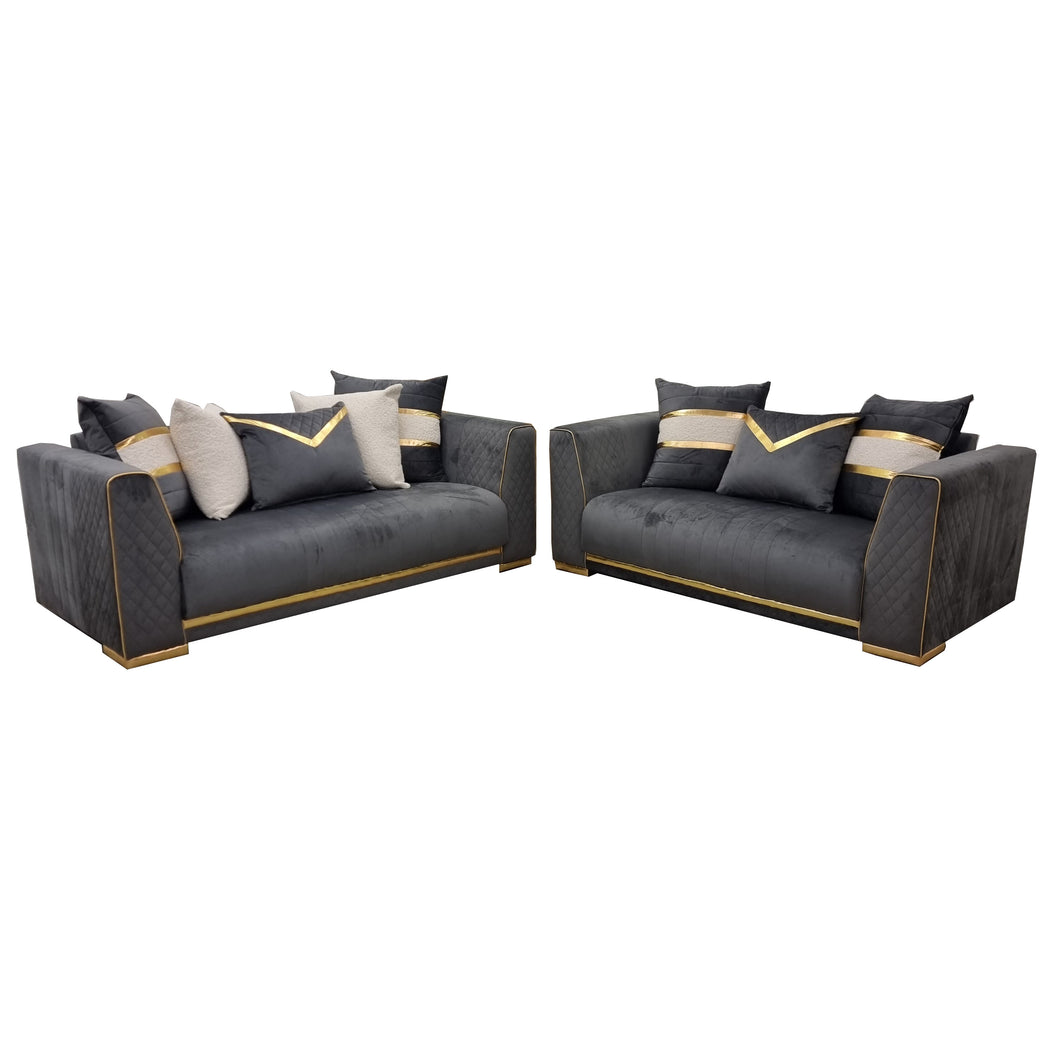 Empire 3 & 2 Seater Sofa Set - Grey & Gold