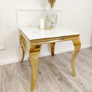 Louis Gold Lamp Table with White Glass Top
