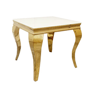 Louis Gold Lamp Table with White Glass Top