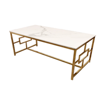 Load image into Gallery viewer, Geo Gold Coffee Table with Polar White Sintered Top
