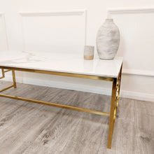 Load image into Gallery viewer, Geo Gold Coffee Table with Polar White Sintered Top
