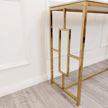 Load image into Gallery viewer, Geo Gold Console Table with Polar White Sintered Top
