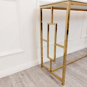 Geo Gold Console Table with Polar White Sintered Top