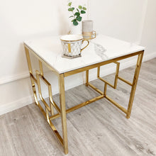 Load image into Gallery viewer, Geo Gold Lamp Table with Polar White Sintered Top
