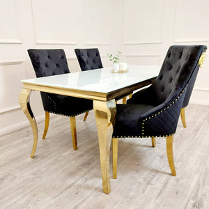 Louis Gold 1.5 Dining Table with White Glass Top